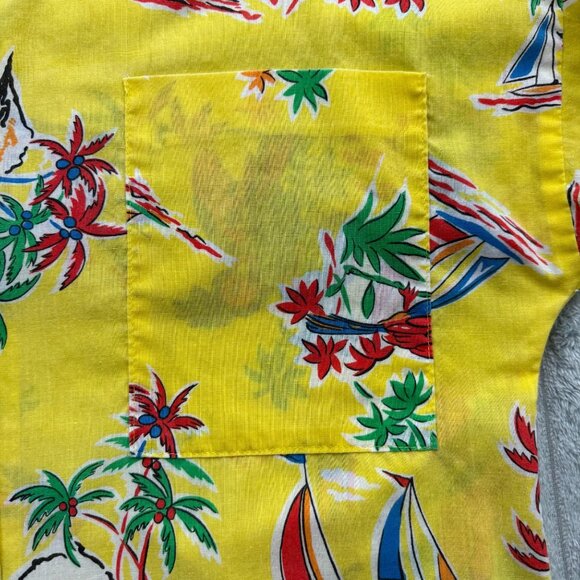 VTG 70s Loungees Shirt Womens 12/14 Yellow Parrot Top Snap Cover Up Pocket USA - Picture 9 of 9